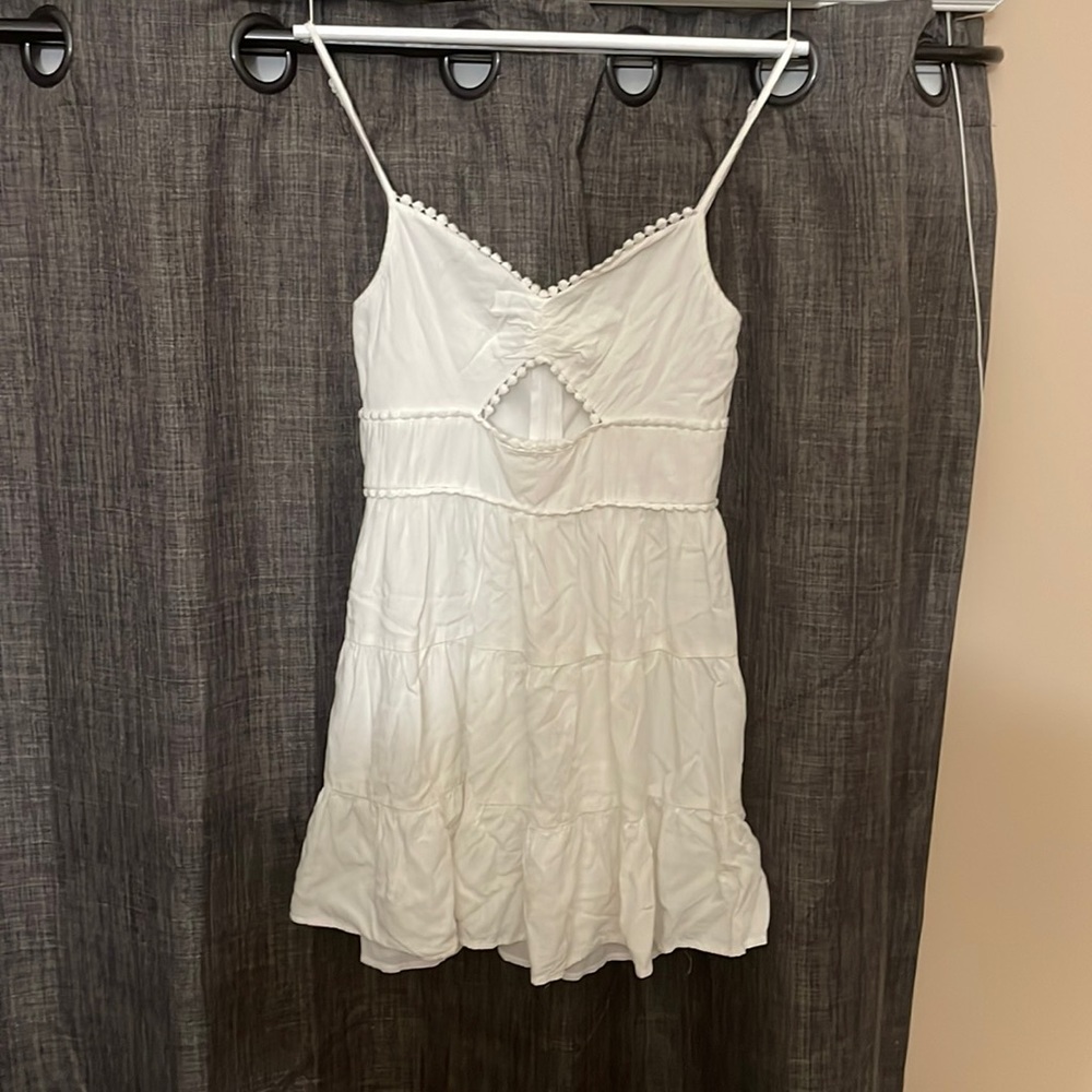 White mini cami dress with front cut out